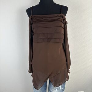 Vintage Gemini Top Womens Extra Large Brown Off Shoulder Fairy Whimsygoth Witchy